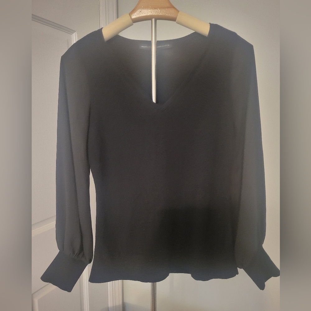 White House Black Market Elegant Black V-Neck Blouse